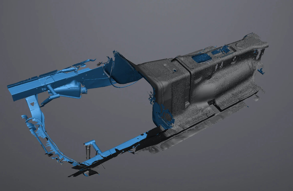Datsun 280Z underside 3D scan: lower engine bay and transmission tunnel